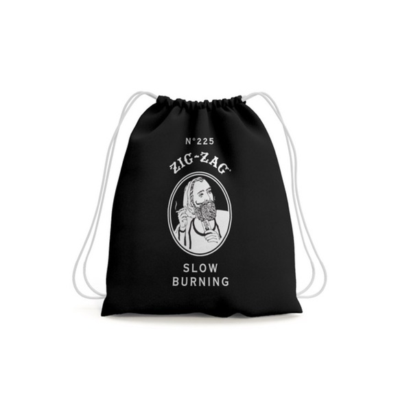 Zig-Zag Drawstring Bag Black White Graphic - Picture 1 of 3